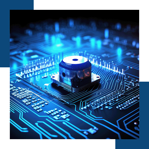 blue computer chip in black background