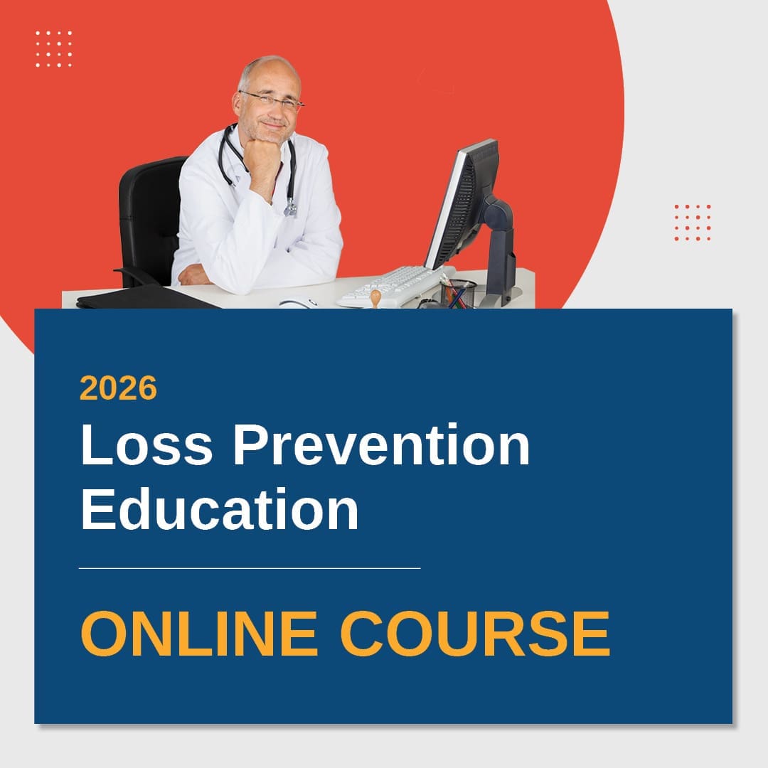 kammco loss prevention graphic with physician at a computer