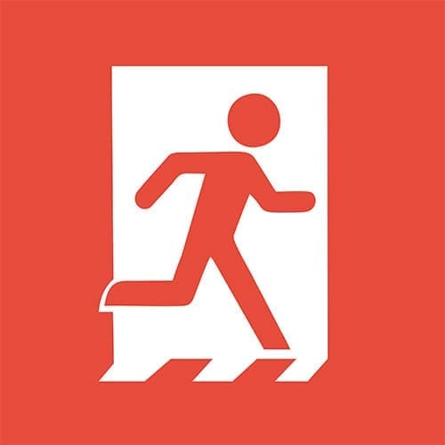 exit graphic man running toward exit